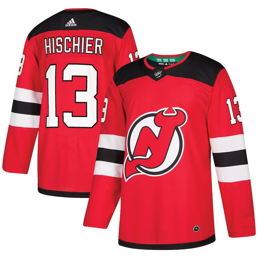 Men New Jersey Devils #13 Nico Hischier adidas Red Authentic Player NHL Jersey
